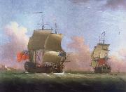Monamy, Peter THe Ship rigged royal yacht Dublin in two positions oil painting on canvas